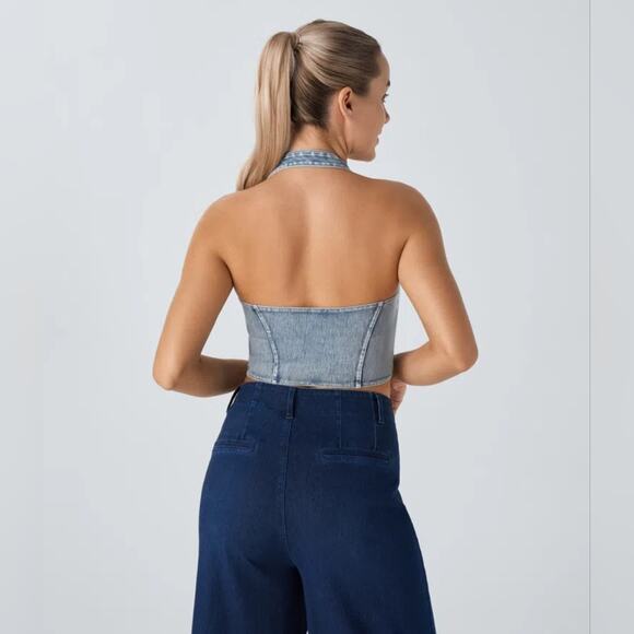 NWT Halara Halter Denim Crop Top Size Small - Picture 3 of 7